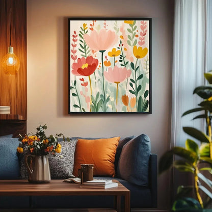 Floral Wall Art Print – Spring Botanical Poster, Pink & Green