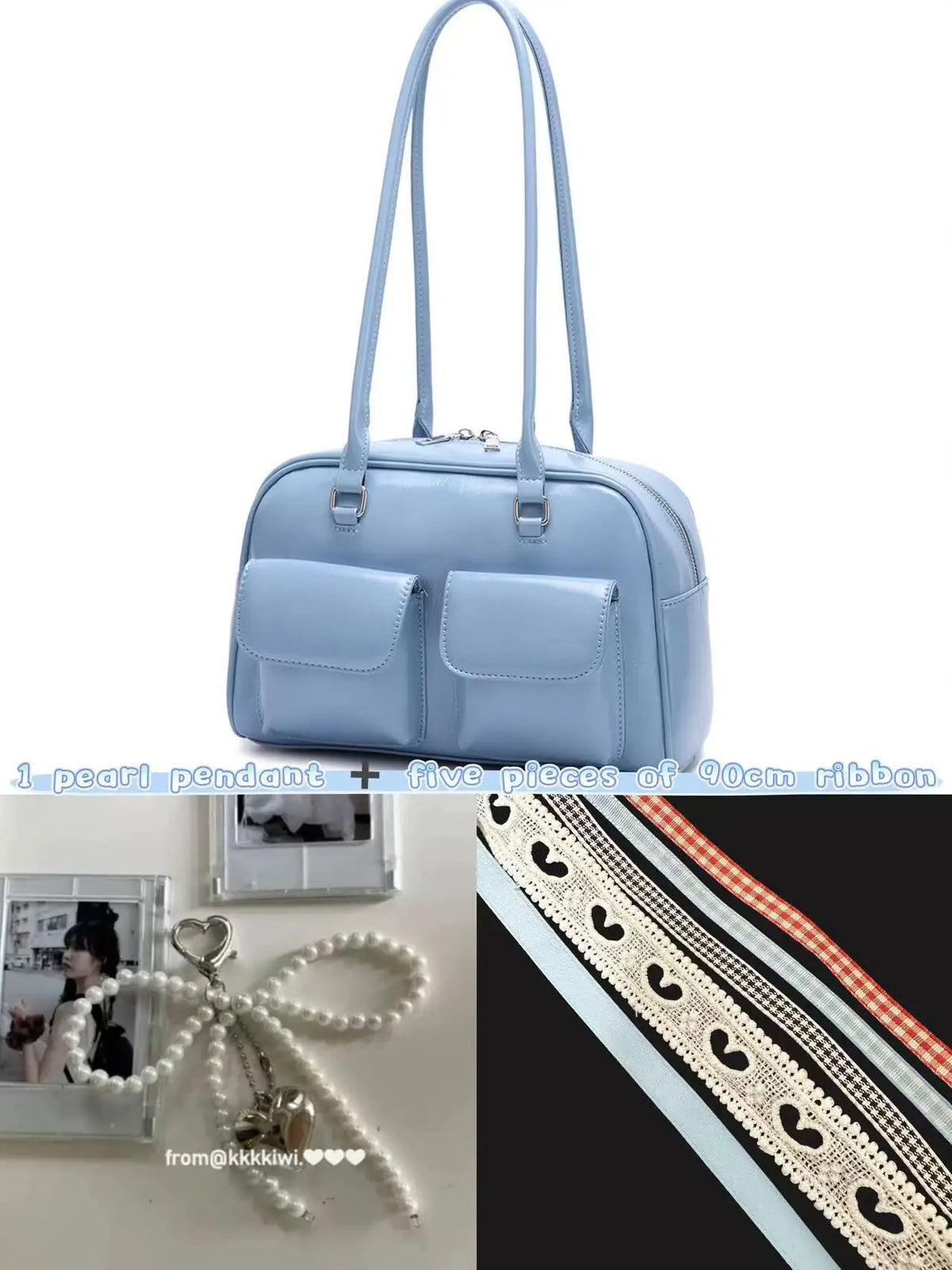 Retro White Bowling Bag Purse Women Hot Girls Leather Pocket