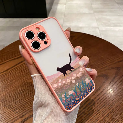 Anime Black Cat Floral iPhone Case – iPhone 11 to 17 Pro Max