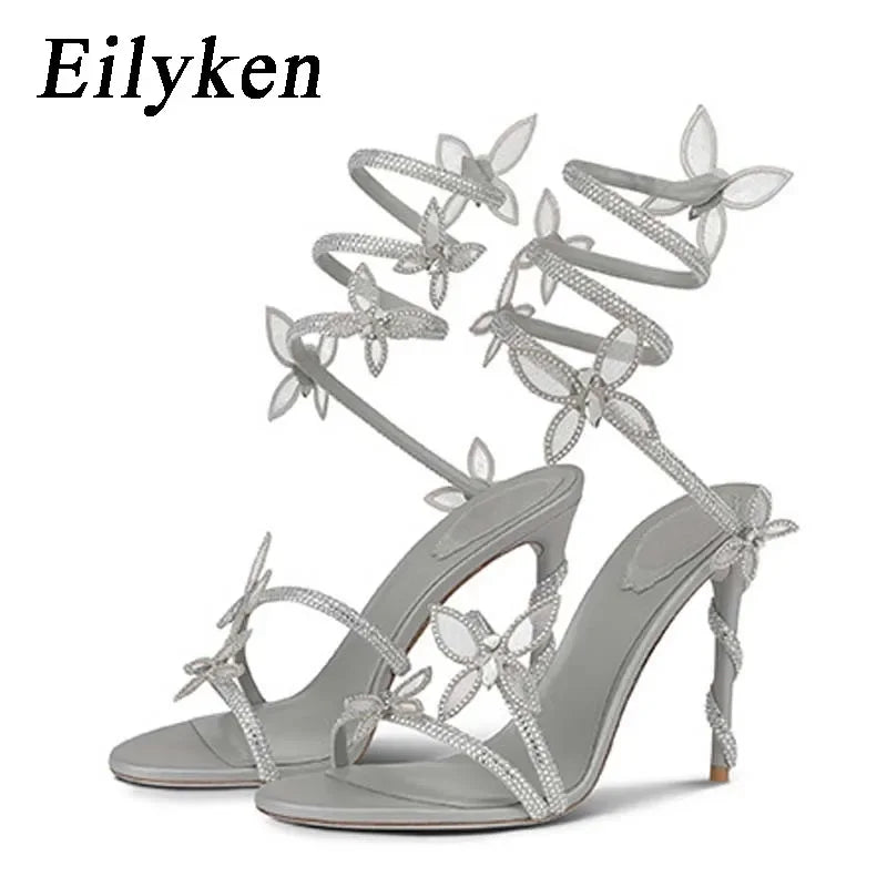 Crystal Butterfly Stiletto Sandals – Open Toe Ankle Strap Heels