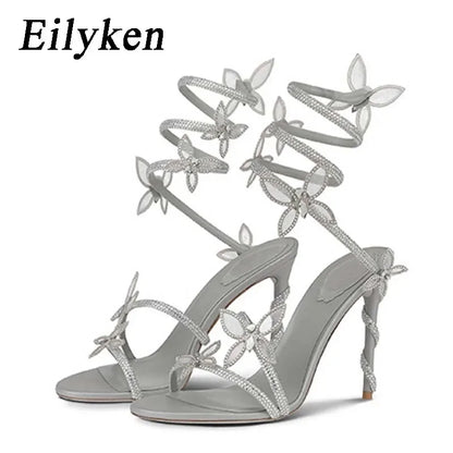 Crystal Butterfly Stiletto Sandals – Open Toe Ankle Strap Heels