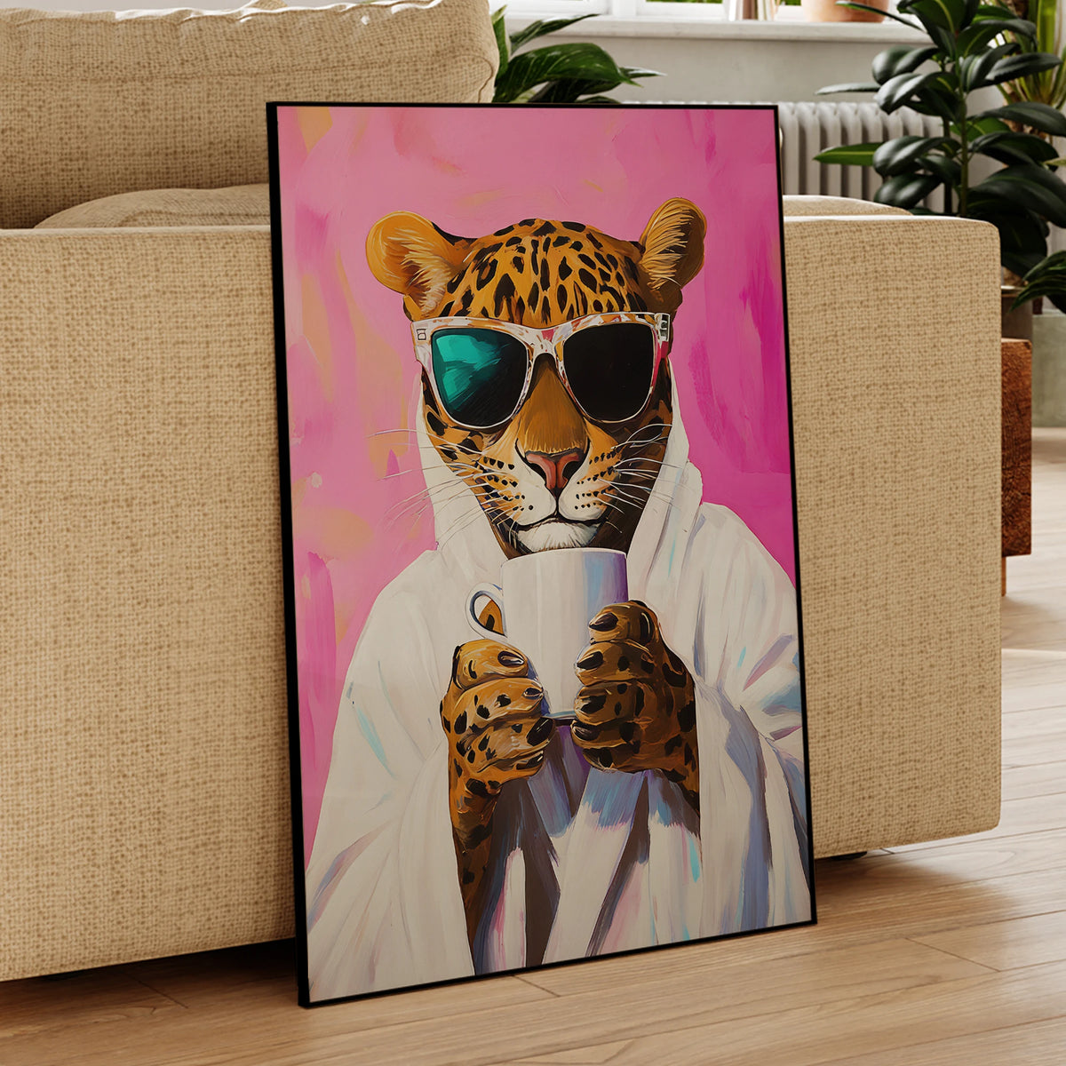 Leopard Coffee Wall Art Print – Dopamine Pink Poster