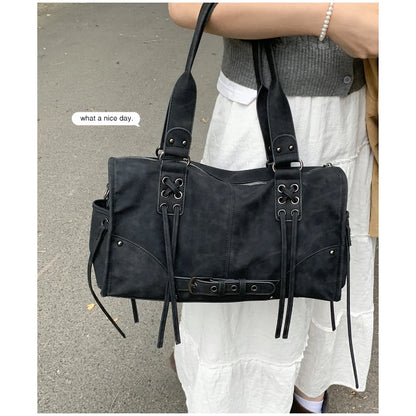 Retro Motorcycle Handbag Women Horizontal Tote