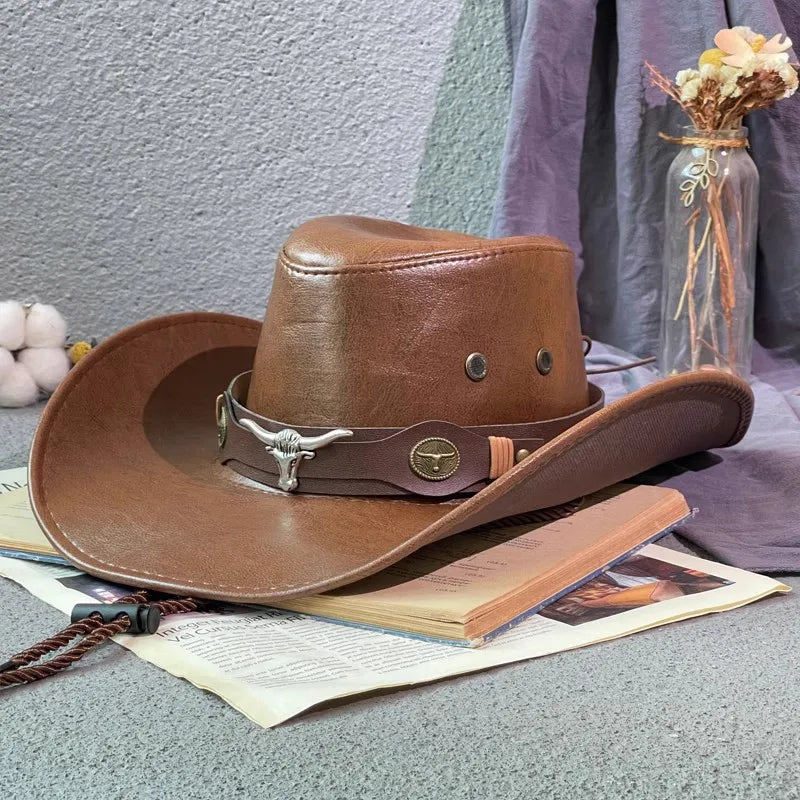 Faux Leather Western Cowboy Hat – Unisex Vintage Style