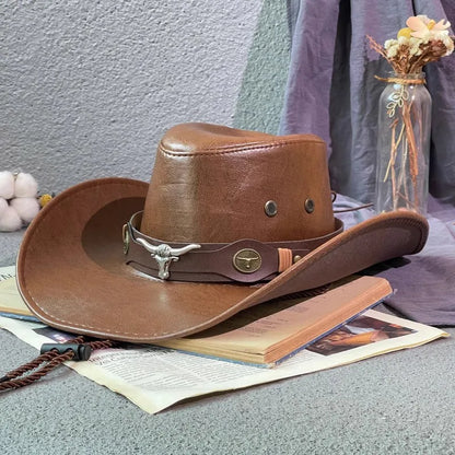 Faux Leather Western Cowboy Hat – Unisex Vintage Style