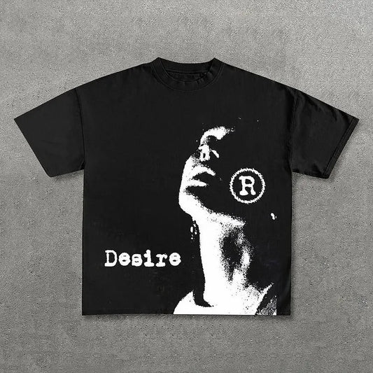 Vintage Desire Graphic Oversized T-Shirt for Men – 100% Cotton Y2K Tee