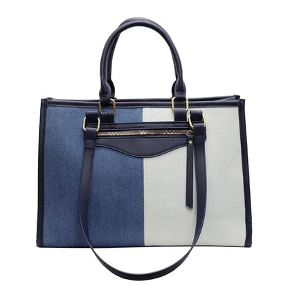 Large Capacity Tote Bag for Women Casual Fashion Ladies Splice Denim Handbag