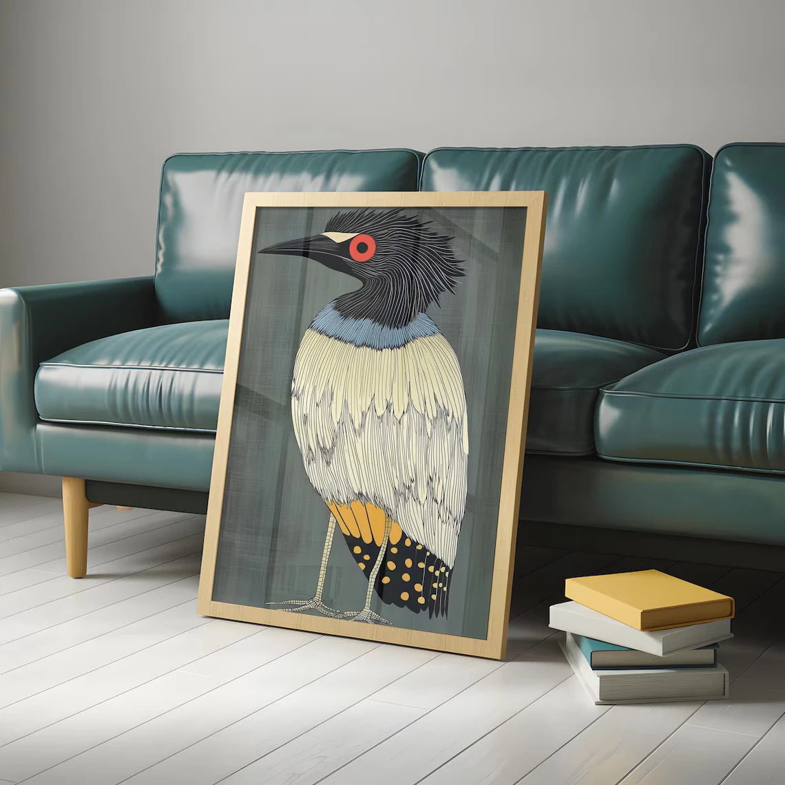 Retro Heron Wall Art Print – Abstract Bird Poster for Modern Home Decor