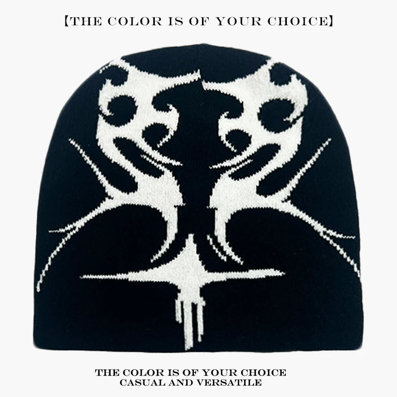 Flame Jacquard Beanie Hat – Unisex Hip Hop Knit Cap