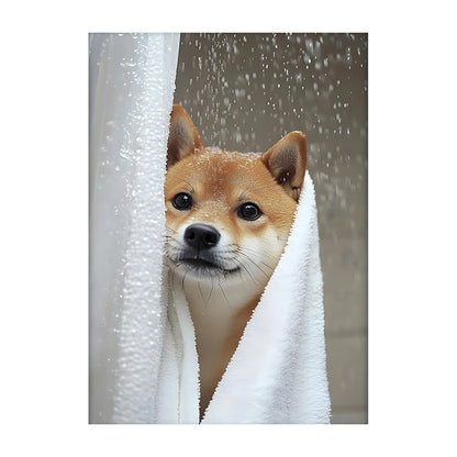 Cute Dog Bathroom Wall Art Poster – Funny Shower Print