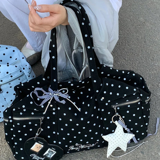 Korean Polka Dot Tote Bag Large Capacity Casual Handbag