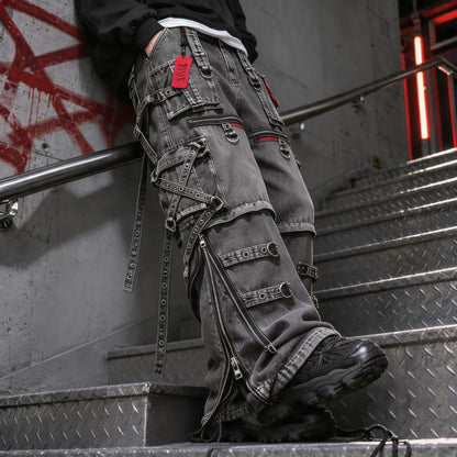 Wide Leg Cargo Denim Jeans – Men's Hip Hop Streetwear Pants