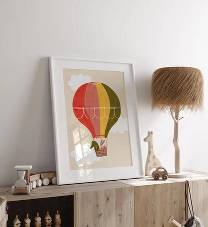 Hot Air Balloon Nursery Wall Art Print – Kids Animal Poster