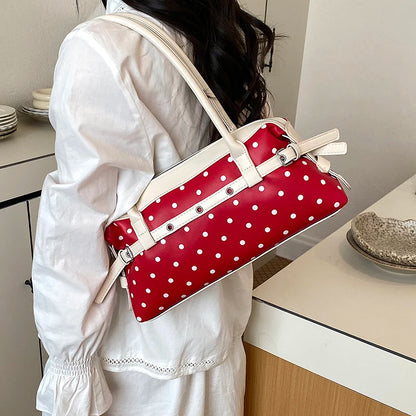 Polka Dot Top Handle Bag – Korean Style Contrast Color Crossbody