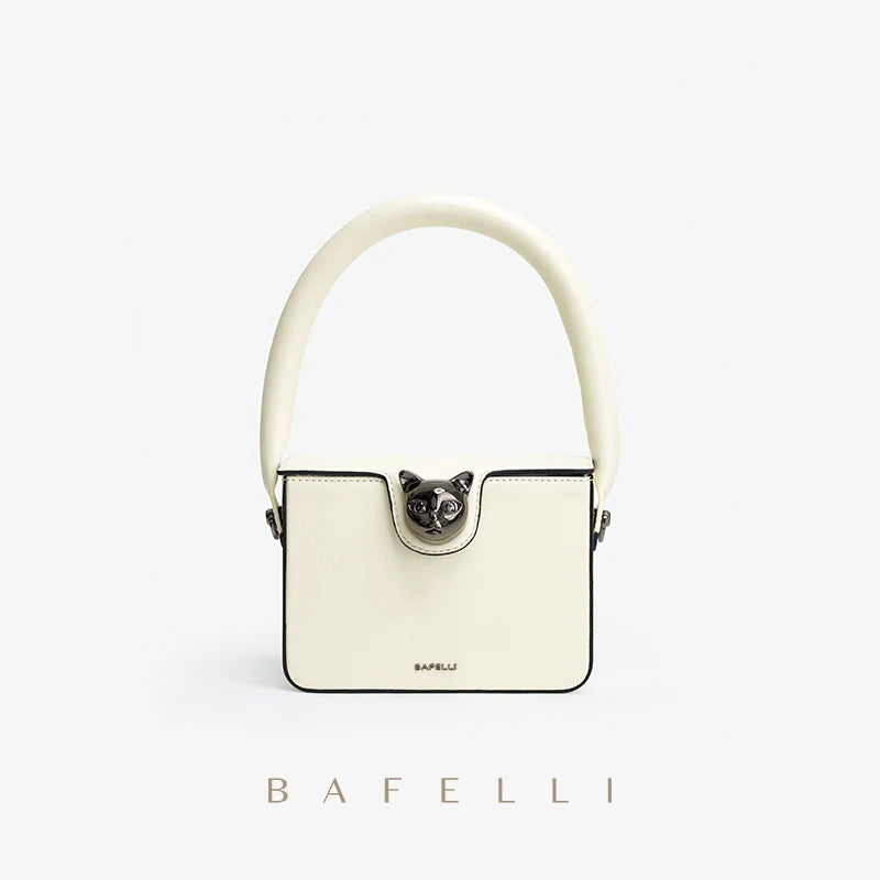 Genuine Leather Boxy Cat Handbag – Mini Top Handle Evening Bag