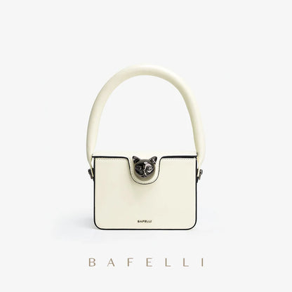 Genuine Leather Boxy Cat Handbag – Mini Top Handle Evening Bag