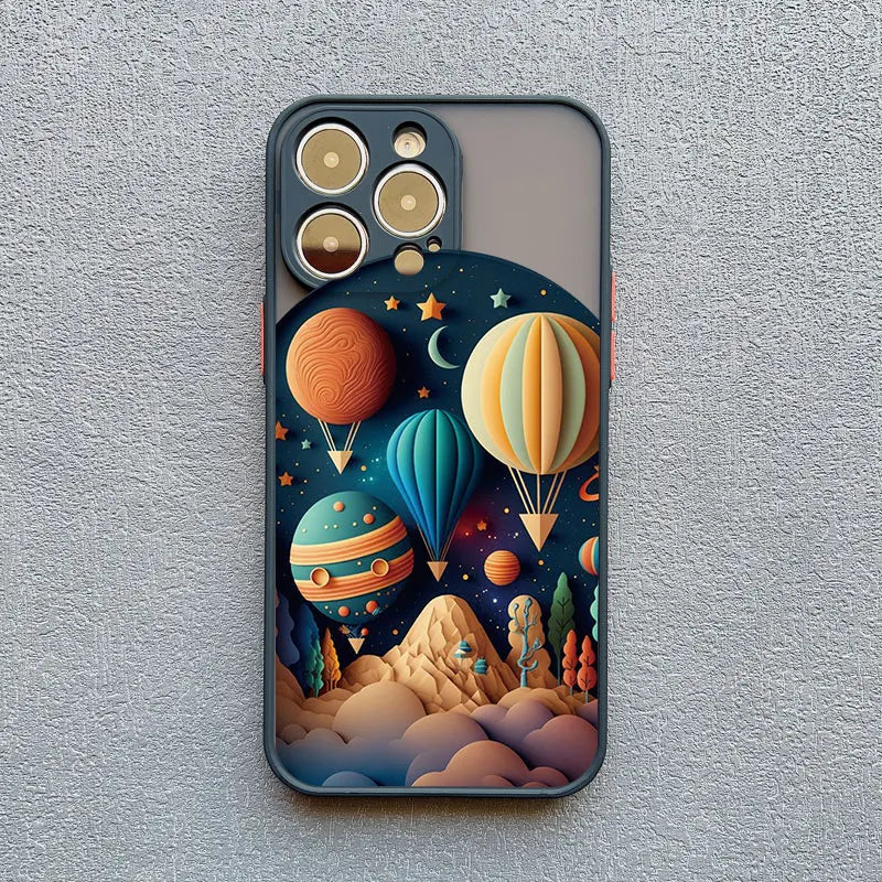 Fantasy Landscape iPhone Case – Hot Air Balloon & Planet Design