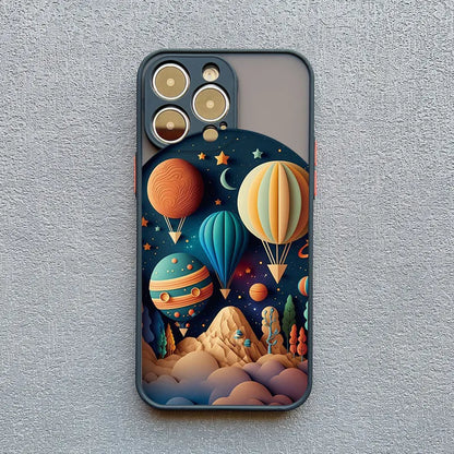 Fantasy Landscape iPhone Case – Hot Air Balloon & Planet Design
