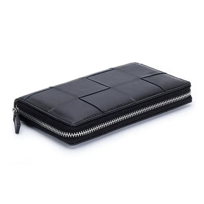 Genuine Leather Women's Long Wallet – Woven Zipper Clutch