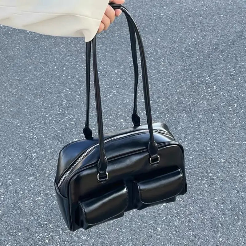 Retro White Bowling Bag Purse Women Hot Girls Leather Pocket