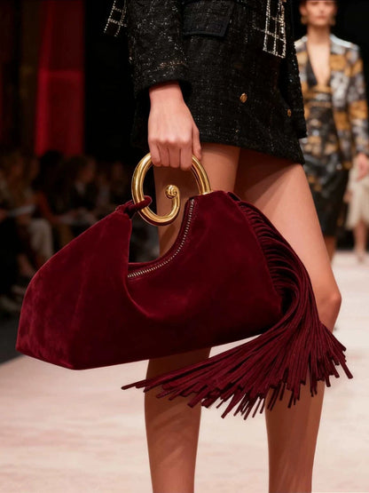Suede Fringe Tassel Handbag – Women's Luxury Crossbody Purse