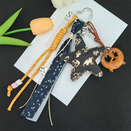 Fashion Leopard Starfish Keychain Cute Balloon Dog Leather Charm Women Maximalist Bag