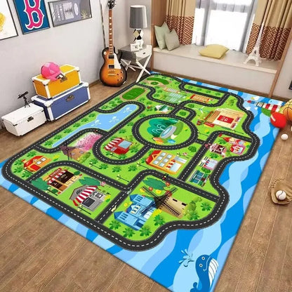 Kids City Road Play Mat Rug – Car Track Carpet for Playroom & Bedroom