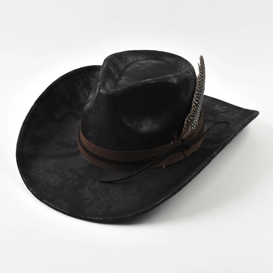 Vintage Western Cowboy Fedora Hat with Feather Accent