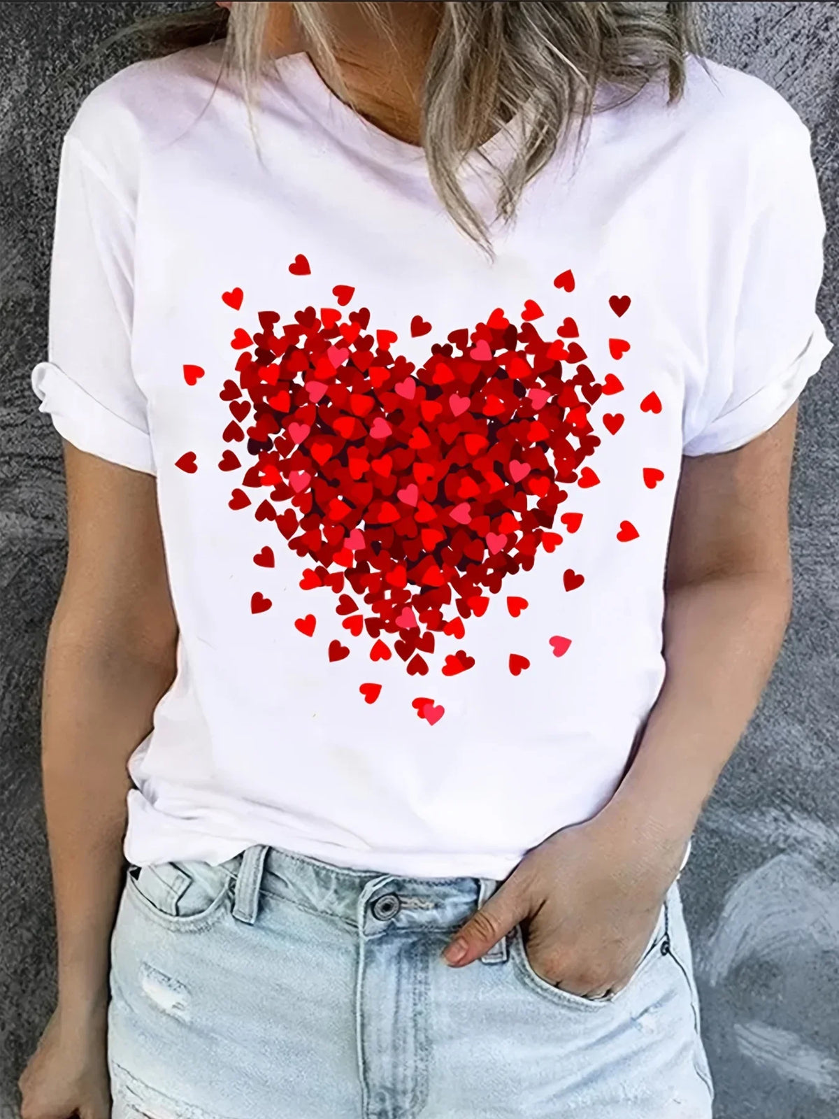 Women's Graphic T-Shirt Red Heart Print Short Sleeve Top