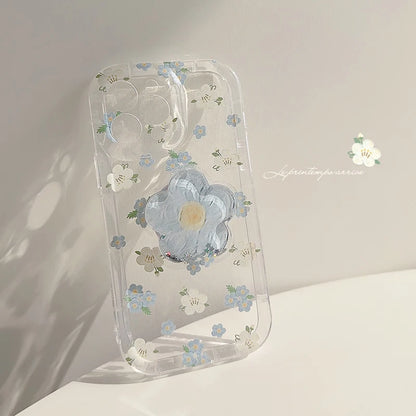 Flower Quicksand Grip Phone Case with Pop Holder – Clear Floral TPU Cover