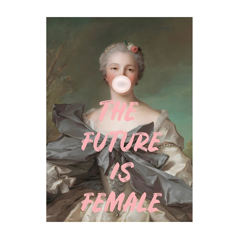 Bubble Gum Baroque Portrait Wall Art Poster – Vintage Altered Art Print