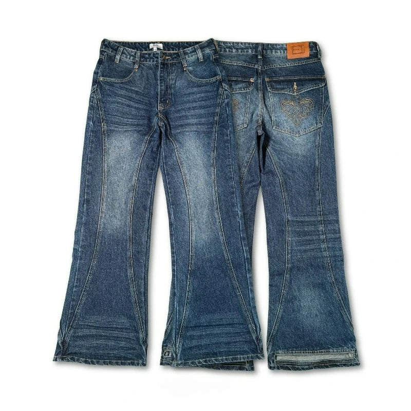 Flare Jeans – Y2K Washed Denim Wide Leg Streetwear Pants