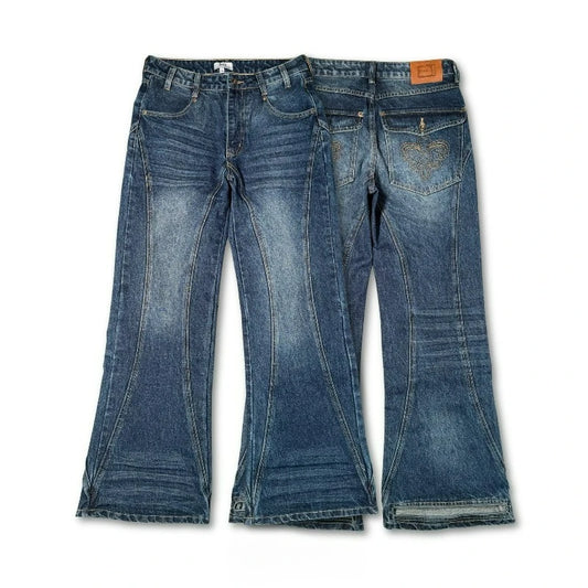 Flare Jeans – Y2K Washed Denim Wide Leg Streetwear Pants