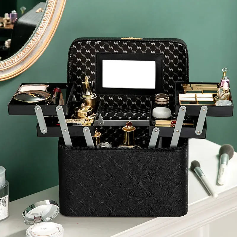 Large Professional Makeup Bag with Mirror – Cosmetic Organizer Case