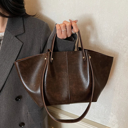 Women's Soft Leather Tote Bag Large Capacity Single Shoulder Handbag