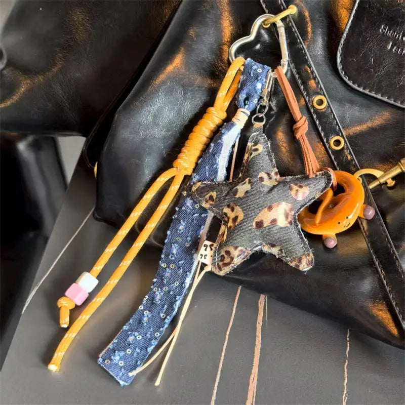 Fashion Leopard Starfish Keychain Cute Balloon Dog Leather Charm Women Maximalist Bag