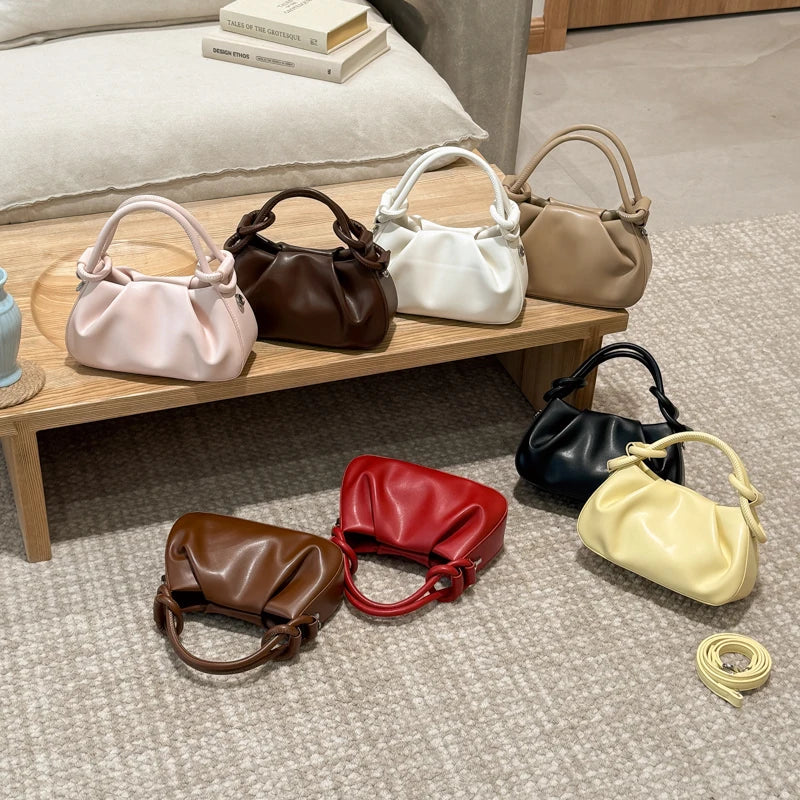 Small Cloud Crossbody Bag for Women – Ruched Leather Purse