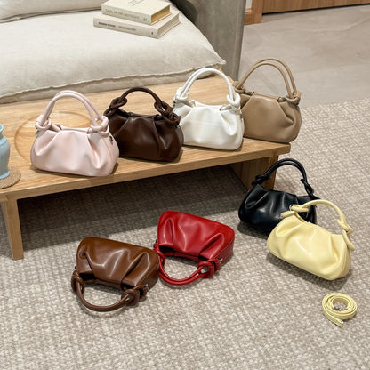 Small Cloud Crossbody Bag for Women – Ruched Leather Purse