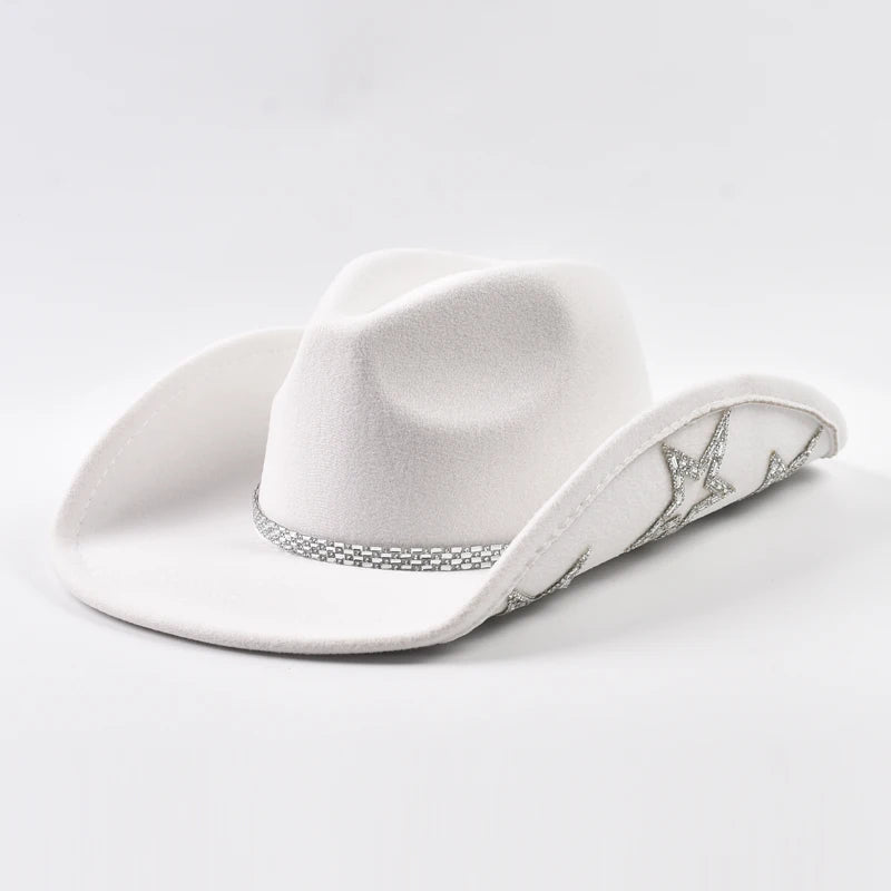 Rhinestone Star Cowgirl Hat – Wide Brim Western Cowboy Hat for Women