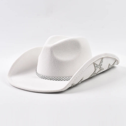 Rhinestone Star Cowgirl Hat – Wide Brim Western Cowboy Hat for Women