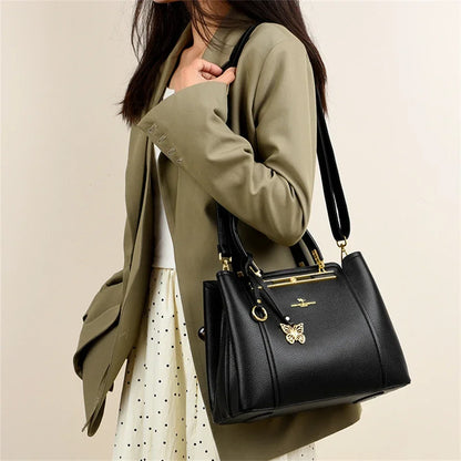 Luxury Leather Handbag for Women – 3-Layer Shoulder Crossbody Bag
