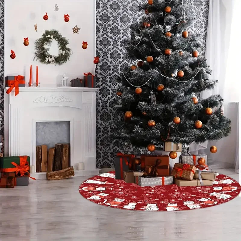 Christmas Tree Skirt – Snowflake Cat Pattern Holiday Decor