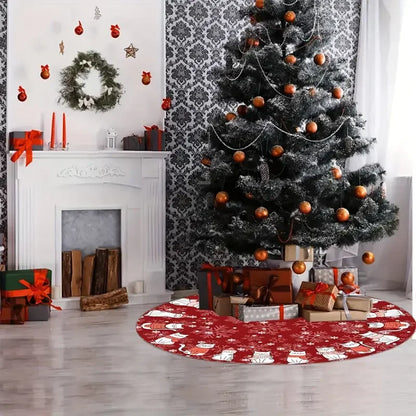 Christmas Tree Skirt – Snowflake Cat Pattern Holiday Decor