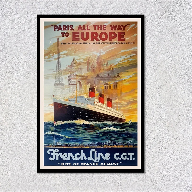 Vintage Travel Ship Poster – Blue Star Line Retro Ocean Liner Wall Art Unframed