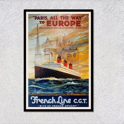 Vintage Travel Ship Poster – Blue Star Line Retro Ocean Liner Wall Art Unframed