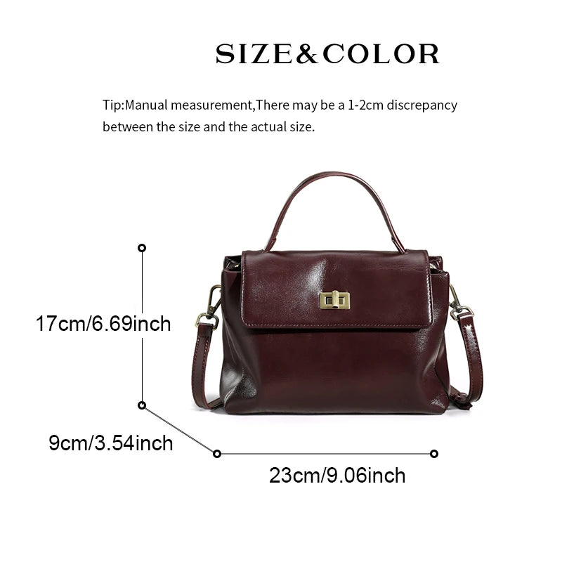 Genuine Leather Top Handle Crossbody Bag for Women Vintage Oil Wax Leather