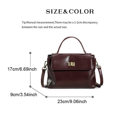 Genuine Leather Top Handle Crossbody Bag for Women Vintage Oil Wax Leather