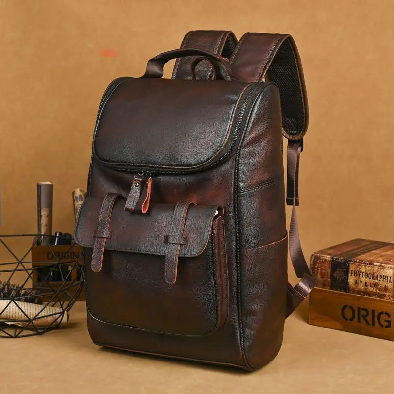 Vintage Cowhide Leather Backpack for Women | Retro Design