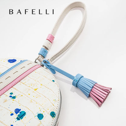 Designer Leather Wristlet Clutch Bag with Tassel Detail