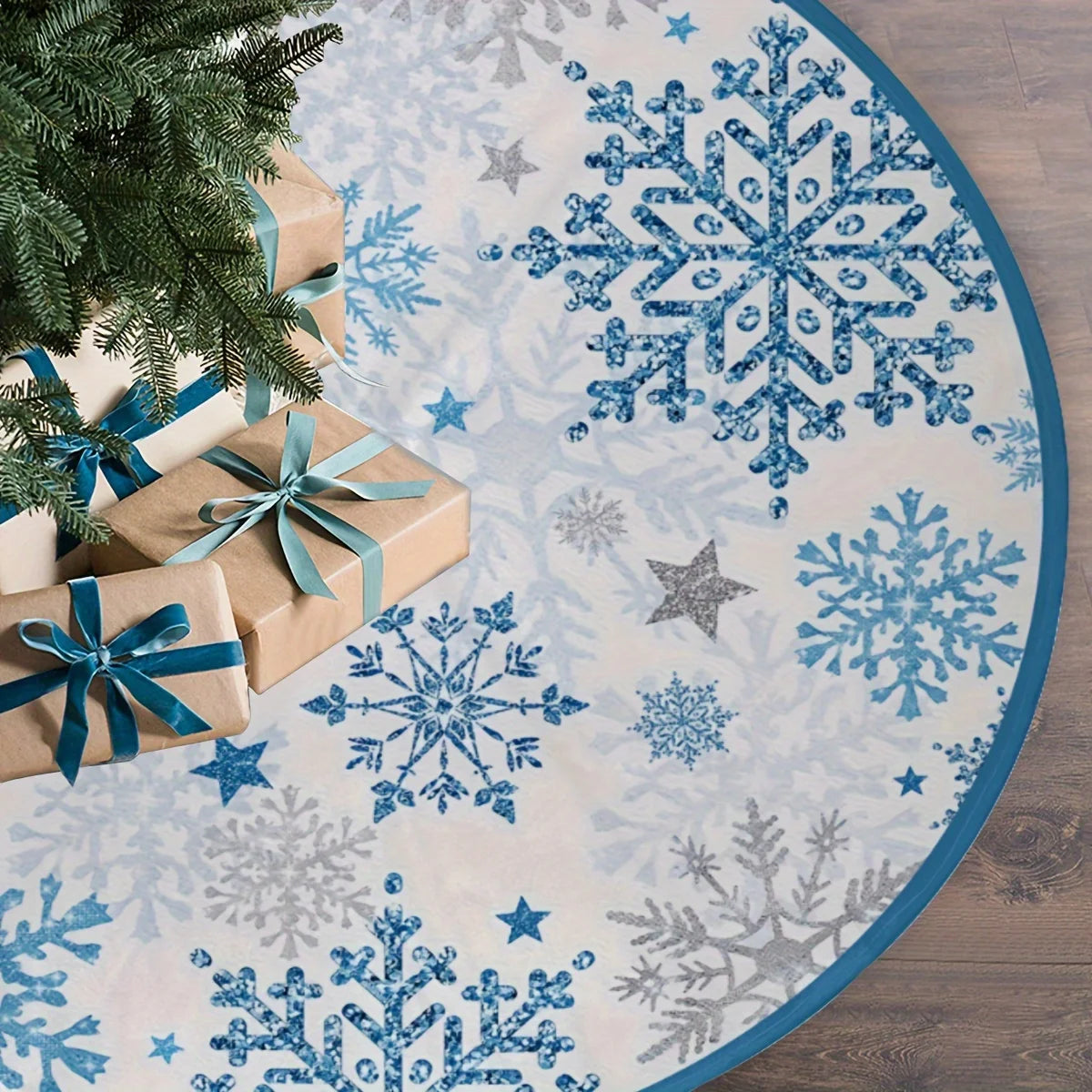 Blue Snowflake Christmas Tree Skirt – Holiday Home Decoration